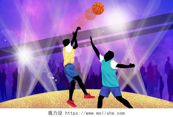 卡通NBA篮球比赛现场插画素材运动季